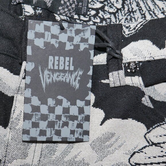 Rebel Vengeance Winged Skull Tapestry Cargo Pants Size 28x32 Goth Streetwear - Picture 7 of 13